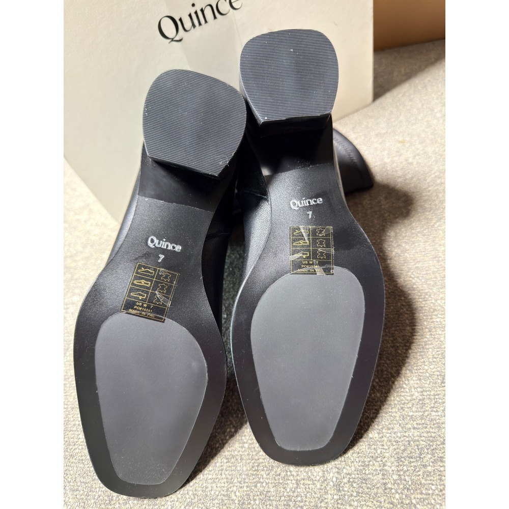 Quince Italian Leather Stretch Ankle Boots Black Square Toe Block Heel Womens 7 - Picture 5 of 10